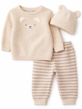 NWT Carter’s 6M Baby Boy 3-Piece Sweater Set Bear Outfit Knit Hat & Pants Cream